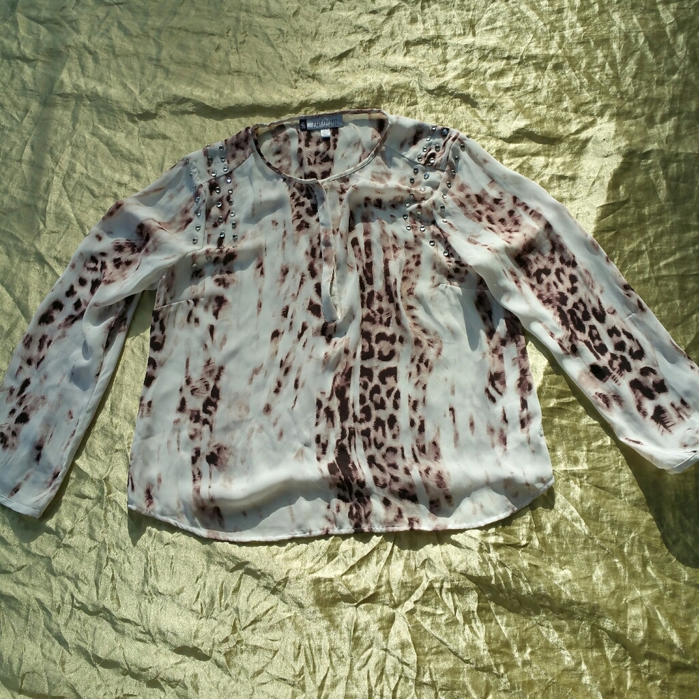 Leopard rhinestone Jennifer Lopez chiffon blouse
